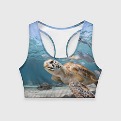 Топик спортивный женский Морская черепаха, цвет: 3D-принт