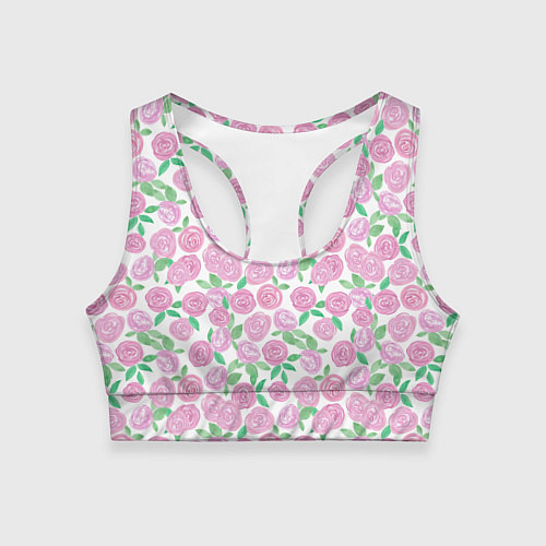 Женский спортивный топ Розовые акварельные розы / 3D-принт – фото 1