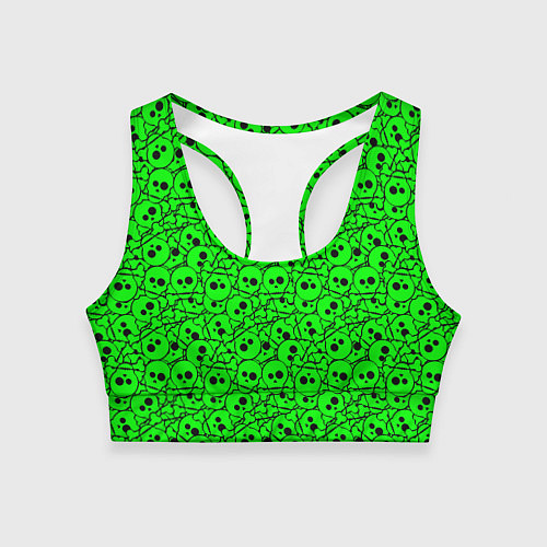 Женский спортивный топ Черепа на кислотно-зеленом фоне / 3D-принт – фото 1