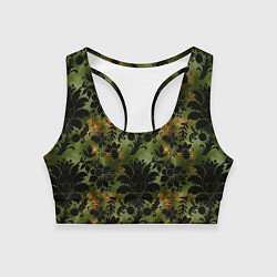 Топик спортивный женский Темные тропические листья, цвет: 3D-принт