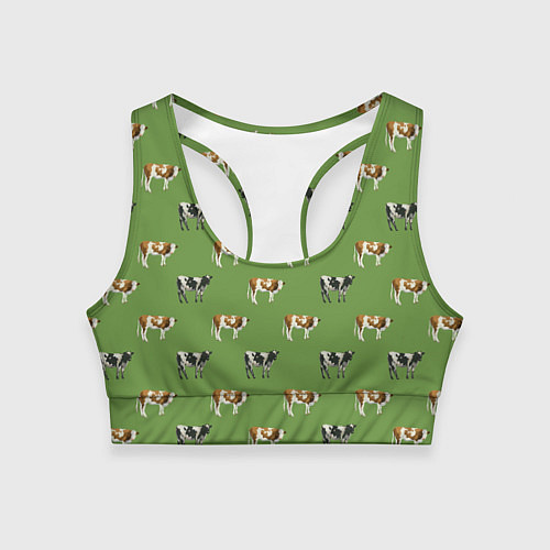 Женский спортивный топ Живописные коровы на лугу паттерн / 3D-принт – фото 1