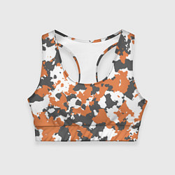 Топик спортивный женский Orange Camo, цвет: 3D-принт