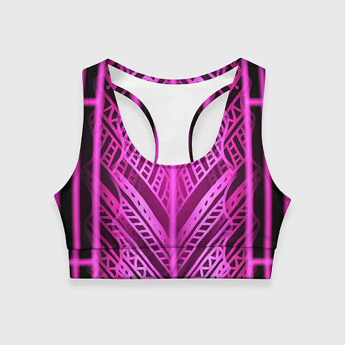 Женский спортивный топ Неоновая абстракция Розовый светящийся узор на тем / 3D-принт – фото 1