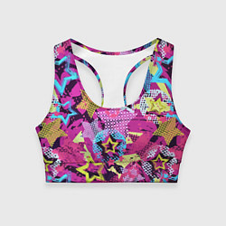 Топик спортивный женский Star Colorful Pattern Fashion Neon, цвет: 3D-принт