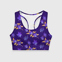 Топик спортивный женский Цветы Фиолетовые Ирисы На Синем Фоне, цвет: 3D-принт