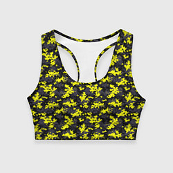 Топик спортивный женский Камуфляж Пиксельный Чёрно-Жёлтый, цвет: 3D-принт