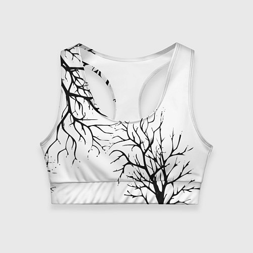 Женский спортивный топ Черные ветки деревьев на белом фоне / 3D-принт – фото 1