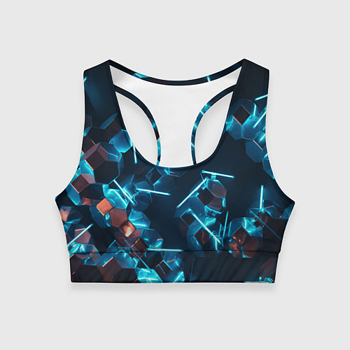 Женский спортивный топ Неоновые фигуры с лазерами - Голубой / 3D-принт – фото 1