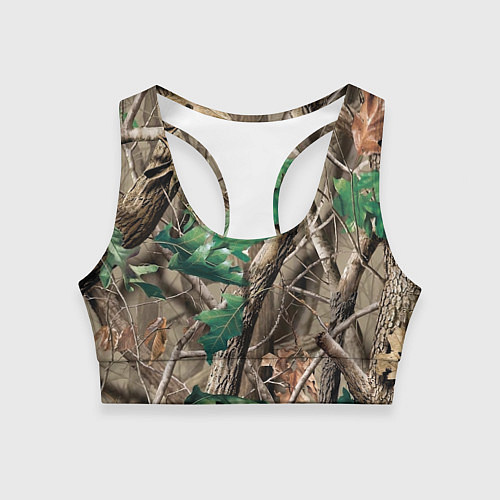 Женский спортивный топ КАМУФЛЯЖ ЛЕСНОЙ / 3D-принт – фото 1