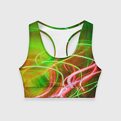 Топик спортивный женский Неоновые линии и фонари - Зелёный, цвет: 3D-принт