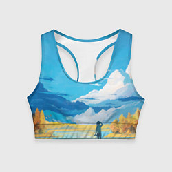 Топик спортивный женский Горное озеро осенним днём, цвет: 3D-принт