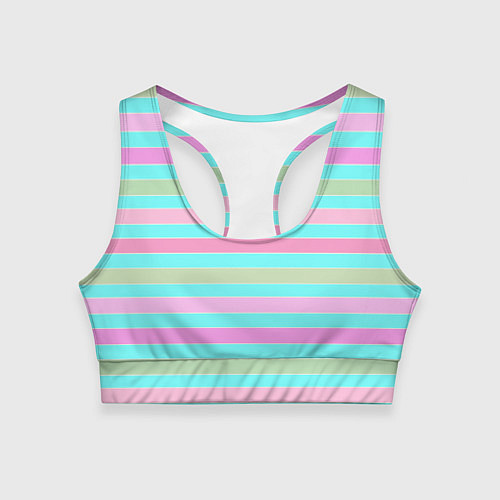 Женский спортивный топ Pink turquoise stripes horizontal Полосатый узор / 3D-принт – фото 1