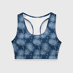 Топик спортивный женский Темно-синий цветочный узор pattern, цвет: 3D-принт