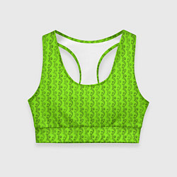 Топик спортивный женский Зеленые узоры в виде листочков, цвет: 3D-принт