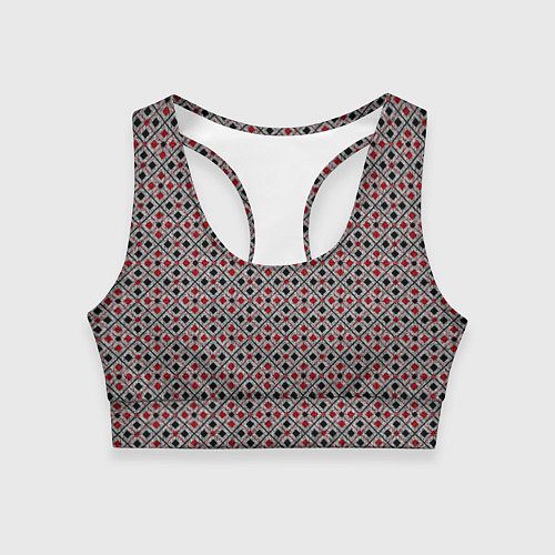 Женский спортивный топ Красный, черный квадраты на гранжевом сером / 3D-принт – фото 1