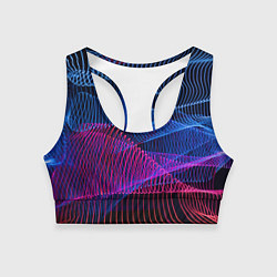 Топик спортивный женский Неоновые электронные волнообразные линии, цвет: 3D-принт