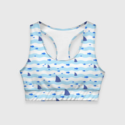 Топик спортивный женский Волны, рыбки и плавники акул - паттерн, цвет: 3D-принт