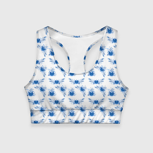 Женский спортивный топ Blue floral pattern / 3D-принт – фото 1