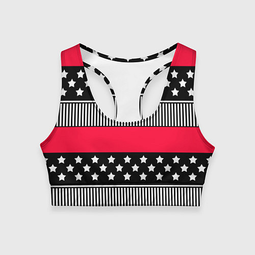Женский спортивный топ Red and black pattern with stripes and stars / 3D-принт – фото 1