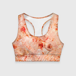 Топик спортивный женский Гранжевый цветочный узор, коралловый фон, цвет: 3D-принт