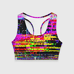 Топик спортивный женский Яркий пиксельный красочный глитч, цвет: 3D-принт