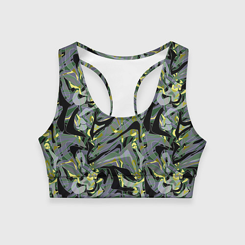 Женский спортивный топ Черный, серые, желтые каракули / 3D-принт – фото 1