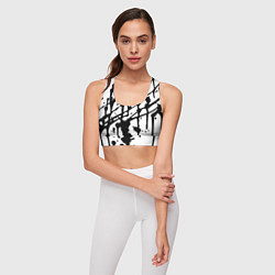 Топик спортивный женский Чёрные кляксы на белом фоне - минимализм, цвет: 3D-принт — фото 2