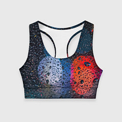 Топик спортивный женский Разноцветные огни сквозь дождевое стекло, цвет: 3D-принт