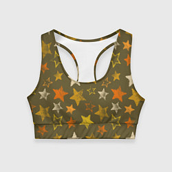 Топик спортивный женский Желто-оранжевые звезды на зелнгом фоне, цвет: 3D-принт