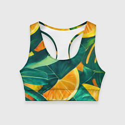 Топик спортивный женский Листья монстеры и дольки апельсинов, цвет: 3D-принт