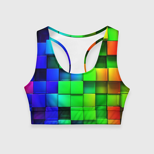 Женский спортивный топ Цветные неоновые кубы / 3D-принт – фото 1