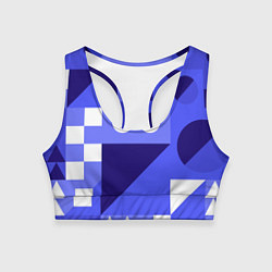 Топик спортивный женский Геометрические синие, фиолетовые и белые фигуры, цвет: 3D-принт