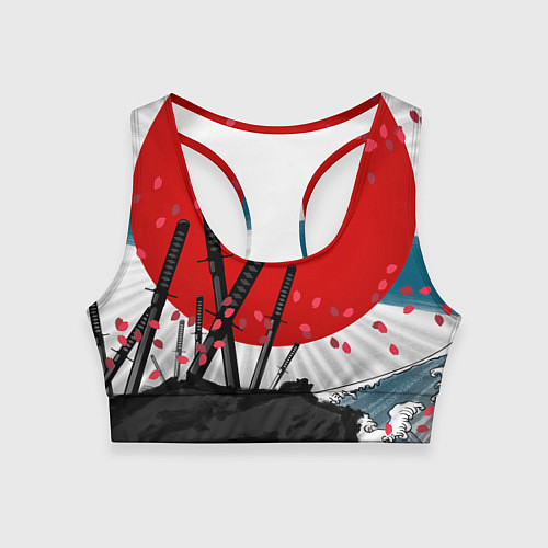 Женский спортивный топ Солнце, волны и катаны / 3D-принт – фото 1