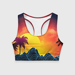 Топик спортивный женский Тропический остров на закате ретро иллюстрация, цвет: 3D-принт