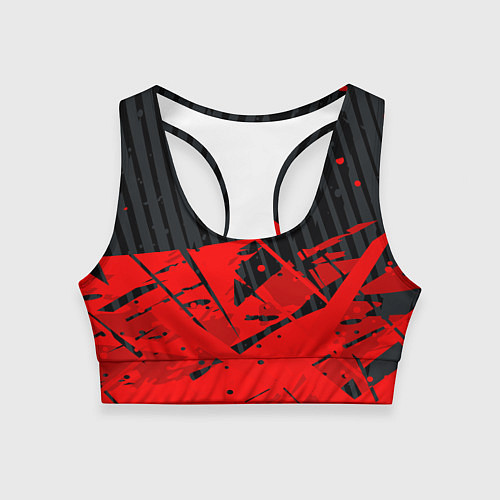 Женский спортивный топ Красные брызги на черном фоне / 3D-принт – фото 1