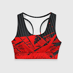 Топик спортивный женский Красные брызги на черном фоне, цвет: 3D-принт
