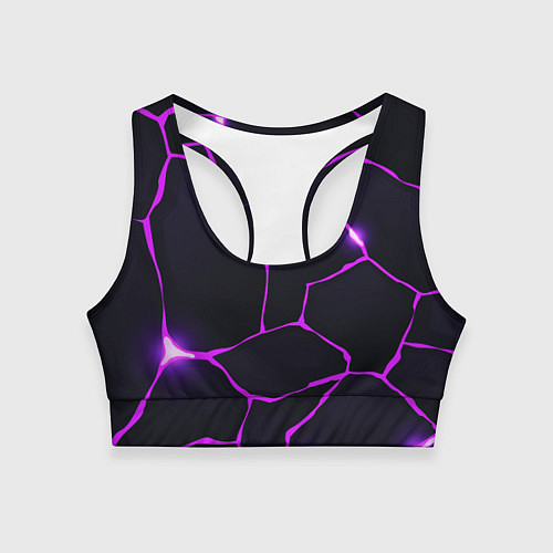 Женский спортивный топ Фиолетовые неоновые трещины / 3D-принт – фото 1