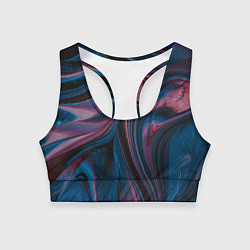 Топик спортивный женский Абстрактные фиолетовые и синие волны с блёстками, цвет: 3D-принт