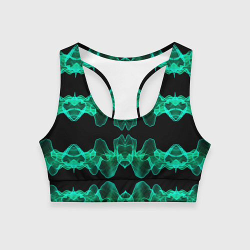 Женский спортивный топ Зелёные абстрактные полосы фракталов / 3D-принт – фото 1