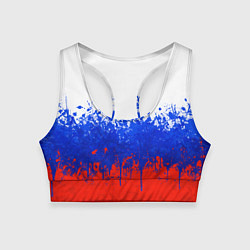 Женский спортивный топ Флаг России с горизонтальными подтёками