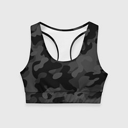 Топик спортивный женский Черный ночной камуфляж, цвет: 3D-принт