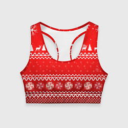 Женский спортивный топ Узор с оленями и ёлками
