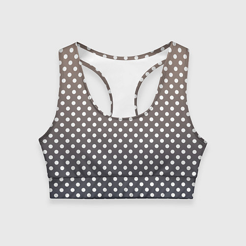 Женский спортивный топ Белый горошек на сером, коричневом градиенте / 3D-принт – фото 1