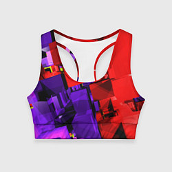 Женский спортивный топ Множество геометрических красных, фиолетовых и жёл