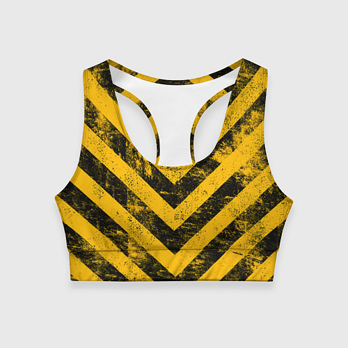 Женский спортивный топ WARNING - желто-черные полосы / 3D-принт – фото 1