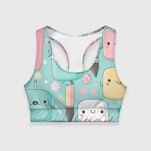 Женский спортивный топ Милые предметы с лицами / 3D-принт – фото 1