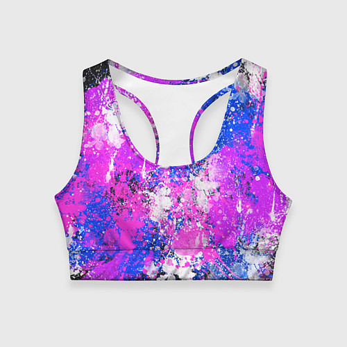 Женский спортивный топ Разбрызганная фиолетовая краска - темный фон / 3D-принт – фото 1