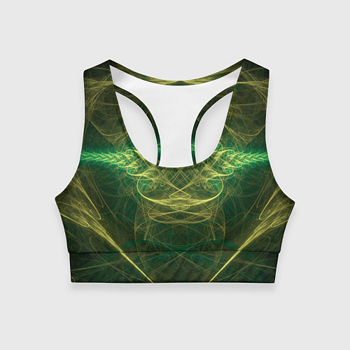 Женский спортивный топ Зелёно-жёлтый волнообразные линии во тьме / 3D-принт – фото 1