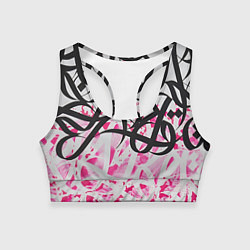 Топик спортивный женский Черно-розовая каллиграфия, цвет: 3D-принт