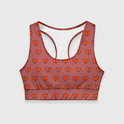 Топик спортивный женский Разбитые сердца на бордовом фоне, цвет: 3D-принт